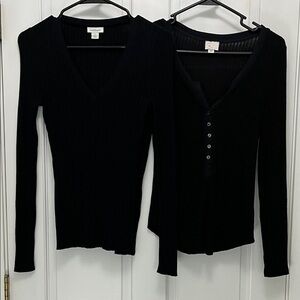 Size Small Black Ribbed V-Neck Long Sleeve Top Bundle - Sundance & Postage Stamp